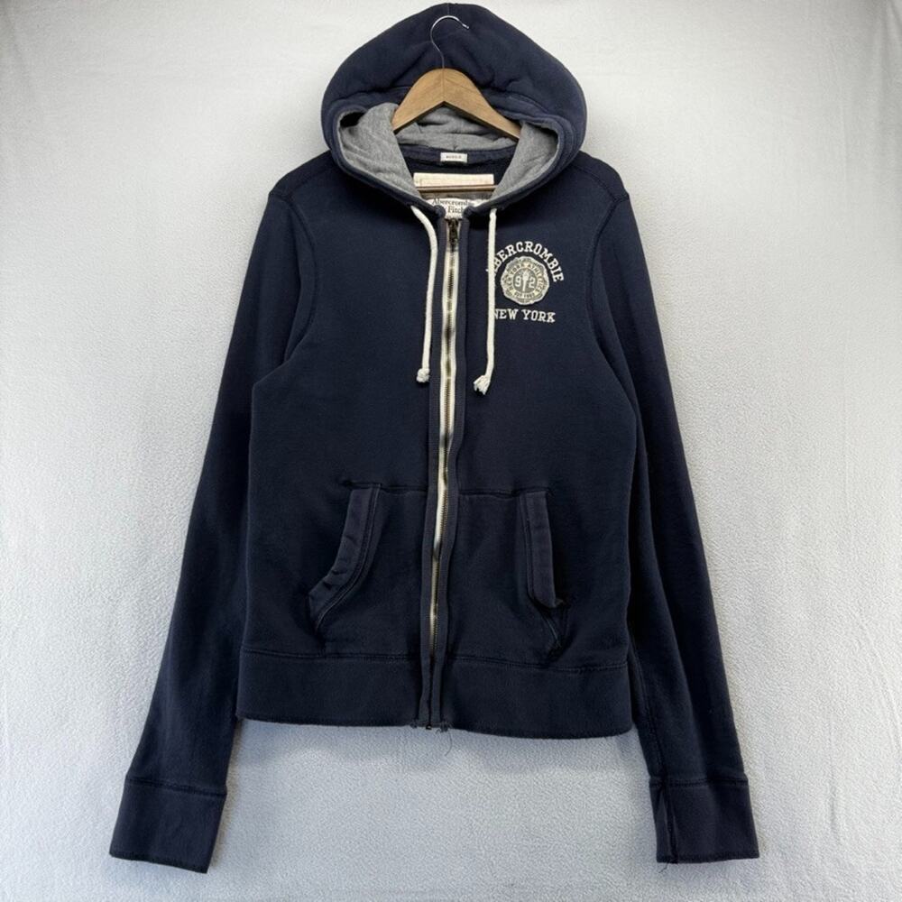 Vintage Abercrombie Fitch Hoodie Mens XL FIT Medium Blue Zip New York Muscle y2k